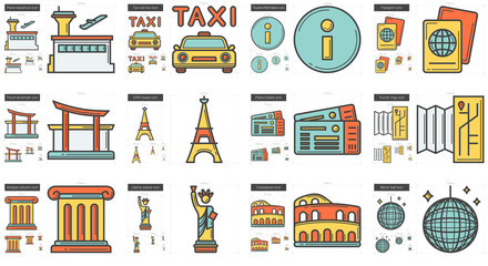 Travel and holiday line icon set.