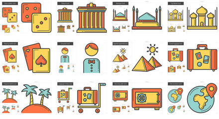 Travel and holiday line icon set.