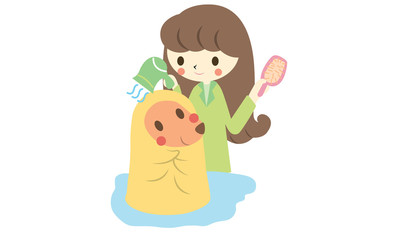 Shower dog in pets shop