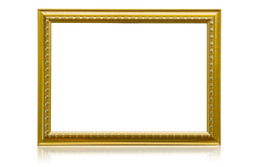 Old golden picture frame isolated on white background.