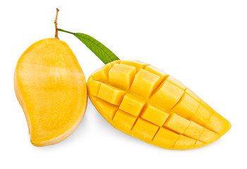 Mango cubes and slices. Isolated on a white background.