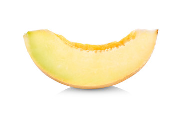 cantaloupe melon slices isolated on white background