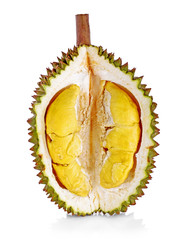 Fototapeta premium yellow durian in side Mon Thong durian fruit on white background