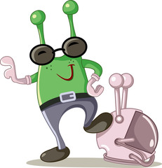 Obraz premium Cute Alien Cartoon Vector - Illustration of a funny green Martian