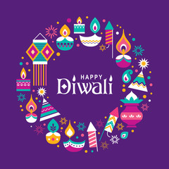 Diwali Hindu festival greeting card with modern elements