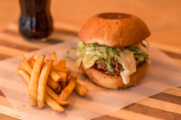crispy burguem chicken in table