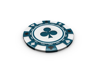 3d Illustration of Blue Casino chip isolated on white background.