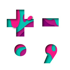 Paper cut punctuation symbol plu minus sign. Realistic 3D multi layers papercut