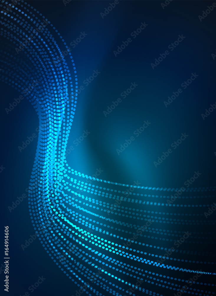 Aufkleber glowing wave created with particles on dark color background