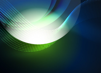 Obraz premium Glowing wave created with particles on dark color background