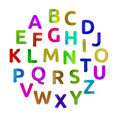 Watercolor alphabet. Color hand drawn letters.