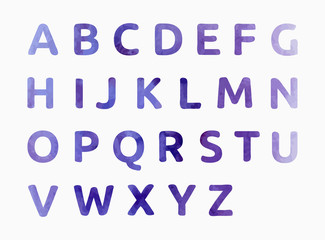 Watercolor alphabet. Color hand drawn letters.