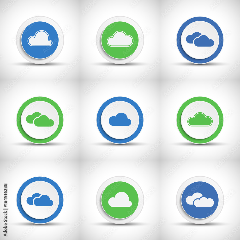 Poster set of abstract color cloud buttons with shadow.