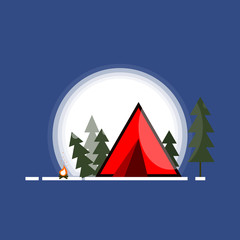 Camping icon with large moon on background 