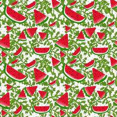 pattern con fette di cocomero e foglie su sfondo bianco