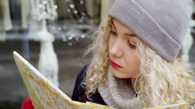 young woman in winter city