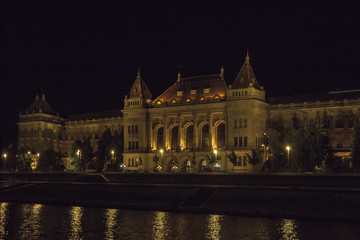 Fototapeta na wymiar The Technical University (Muszaki Egyetem) in night Budapest Hungary