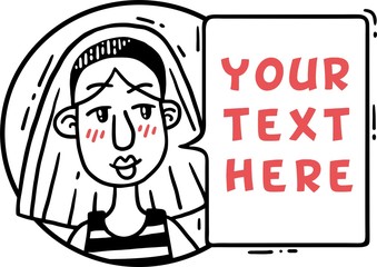 Comic portrait for text girl says