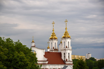 Fototapeta na wymiar Domes of the Resurrection of the Church, Vitebsk, Belarus, June 2017