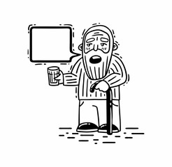 Comics Grandpa With a stick and a stretched glass Says