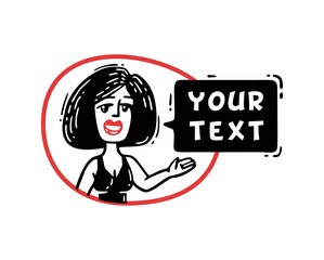 comics woman speaks and demonstrates For text