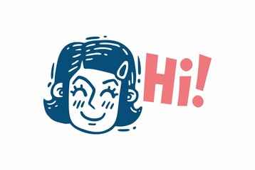 sketch head little girl talking Hi