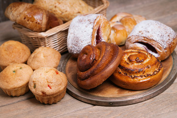 Fresh baked homemade buns, cupcakes and rolls 