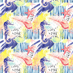Fototapety  Creative abstract watercolor marine seamless pattern