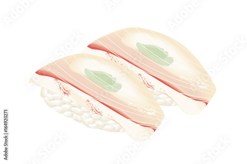 Fototapete ヒラメの寿司のリアルイラスト 握り寿司 Globeds
