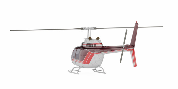 Helicopter isolated on the white background. 3D rendering, back view
