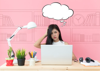 young beautiful working at computer desk feeling tired and bored looking overworked