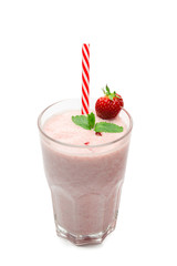 strawberry juice with strawberries on the white background