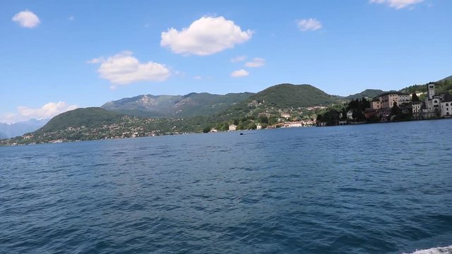 Lake Orta view to Mount Mottarone and Island of San Giulio, Piedmont Italy