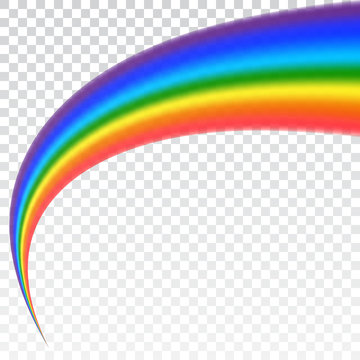 Rainbow icon. Shape arch realistic isolated on white transparent background. Colorful light and bright design element. Symbol of rain, sky, clear, nature. Graphic object Vector illustration