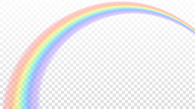 Rainbow icon. Shape arch realistic isolated on white transparent background. Colorful light and bright design element. Symbol of rain, sky, clear, nature. Graphic object Vector illustration