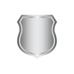 Silver shield shape icon. 3D gray emblem sign isolated on white background. Symbol of security, power, protection. Badge shape shield graphic design Vector illustration