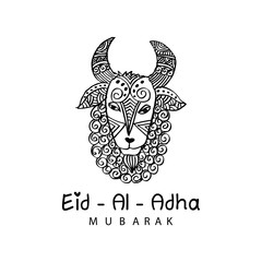 Eid Al Adha mubarak. Hand drawn poster with sheep.