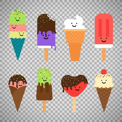 Ice cream icons on transparent background