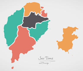 Obraz premium Sao Tome and Principe Map with states and modern round shapes