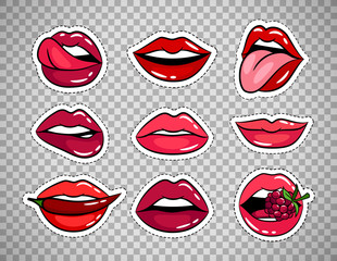 Female lips patches on transparent background