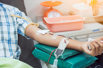 Transfusion blood donation,blood donor at hospital, Healthcare and charity concept