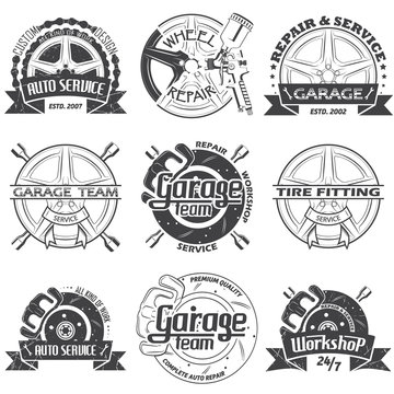 Set of nine garage logo