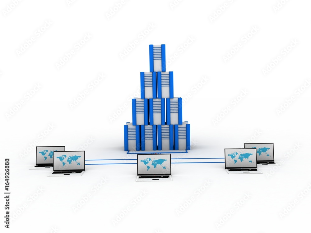 Poster 3d rendering database storage data base in laptop
