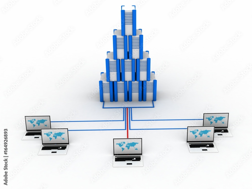 Poster 3d rendering database storage data base in laptop