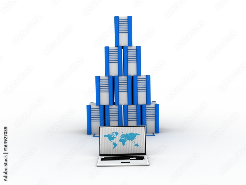 Poster 3d rendering database storage data base in laptop