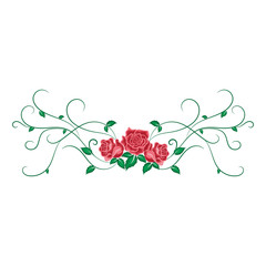 Beautiful vintage pattern with red roses in cartoon style