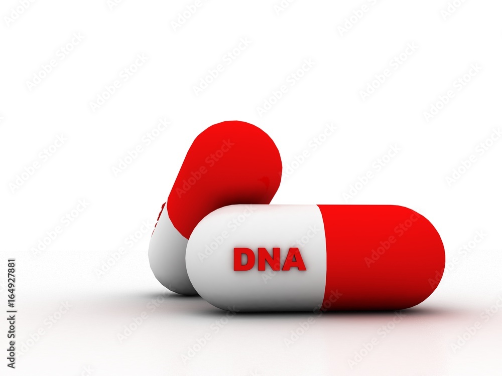 Poster 3d render of dna structure with capsule