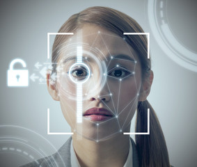 biometric authentication concept. facial recognition system. iris authentication system.