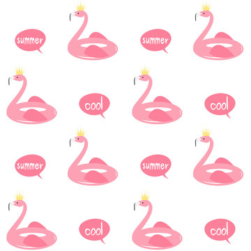 cute flamingo float seamless vector pattern background illustration