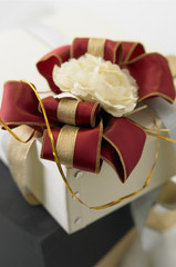 gift boxes with red and gold bow